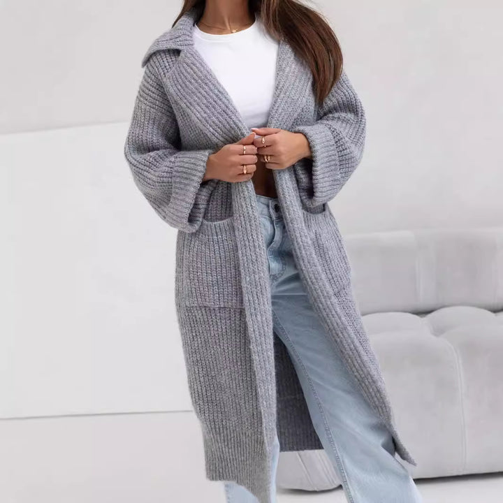Damen Langstrickjacke mit großem Kragen und praktischen Taschen Drune