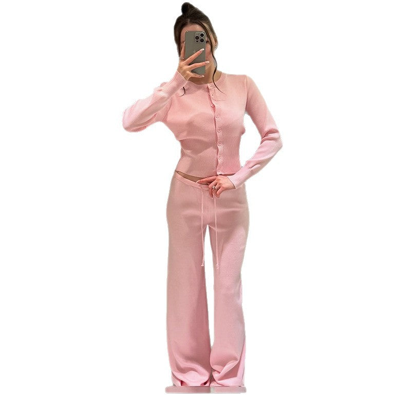 Damen Bequemes Strick-Loungewear-Set mit Knopfleiste Drune