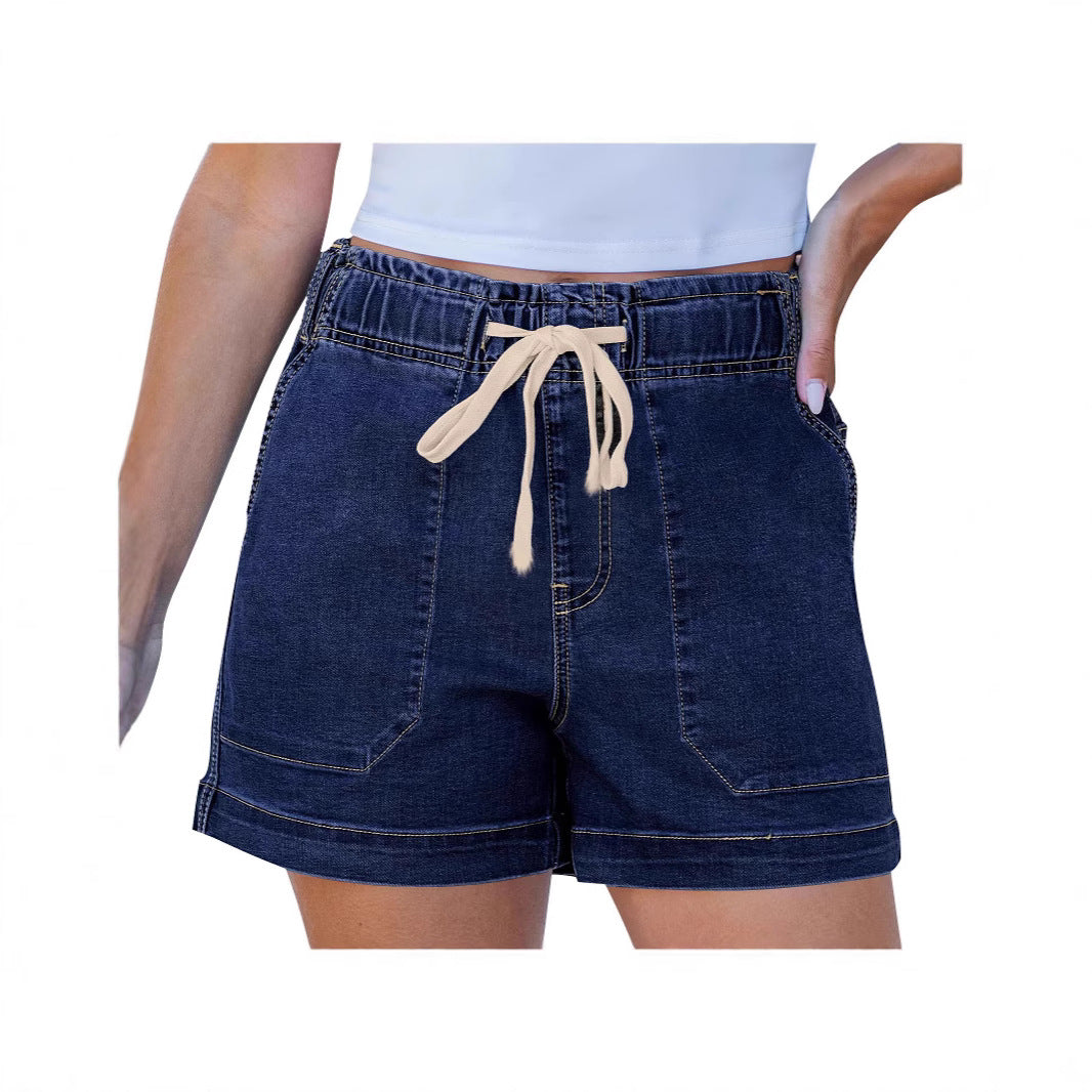 Damen bequeme Denim-Shorts mit Gummizug und praktischen Taschen Drune
