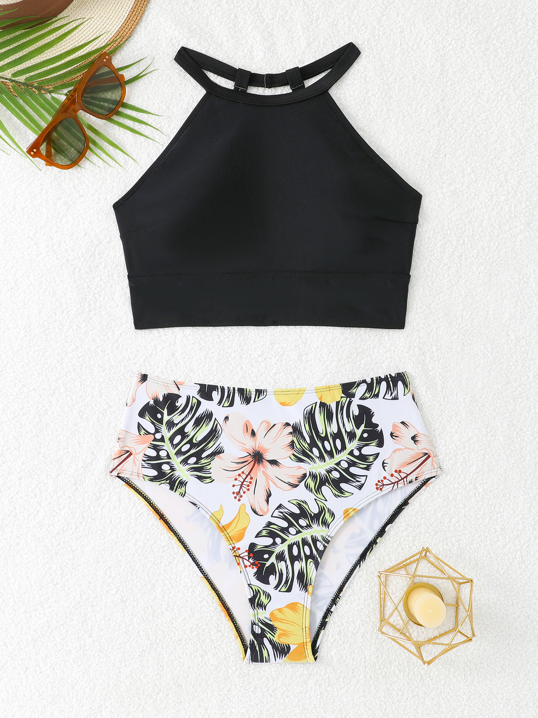 Damen Sportliches Bikini-Set mit hoch geschnittenem Unterteil und modernem Rücken Drune