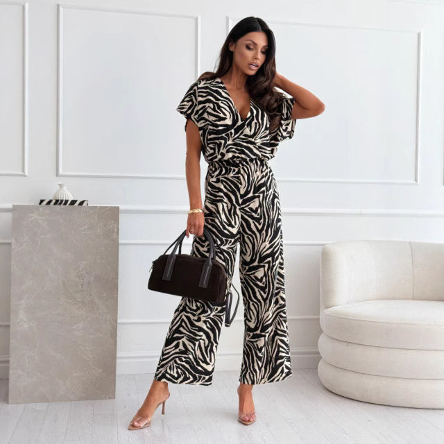 Damen Jumpsuit mit modischem Leopardenmuster und elastischem Bund Drune