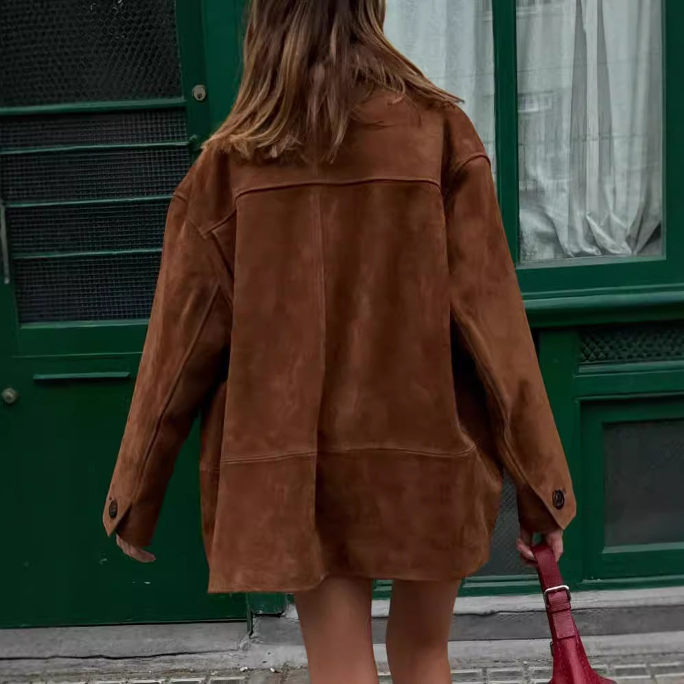 Damen elegante Wildlederjacke im Oversized-Stil Drune