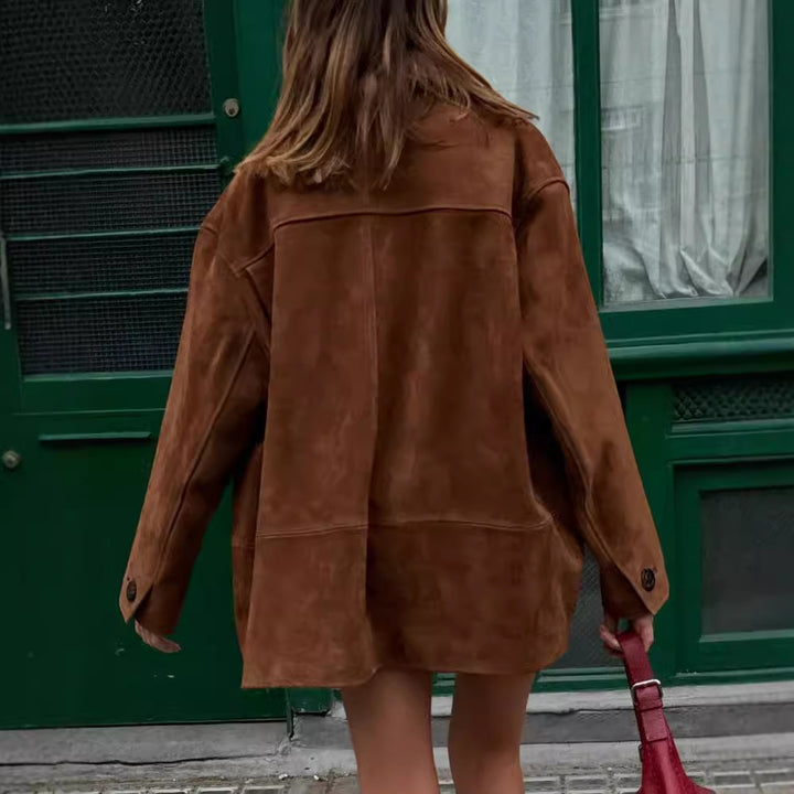 Damen elegante Wildlederjacke im Oversized-Stil Drune