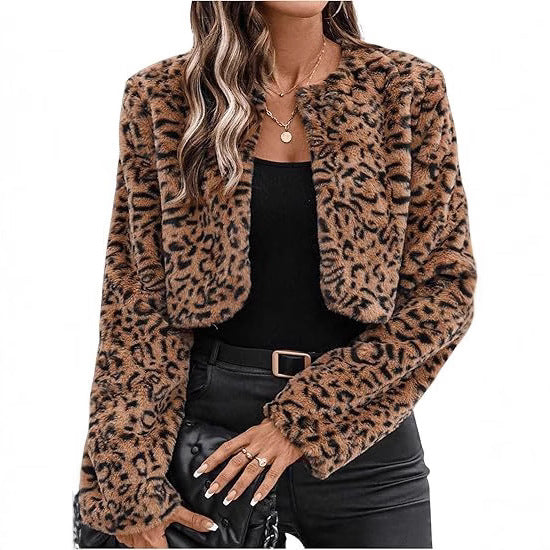 Damen modische Leopardenmuster Fleecejacke Drune