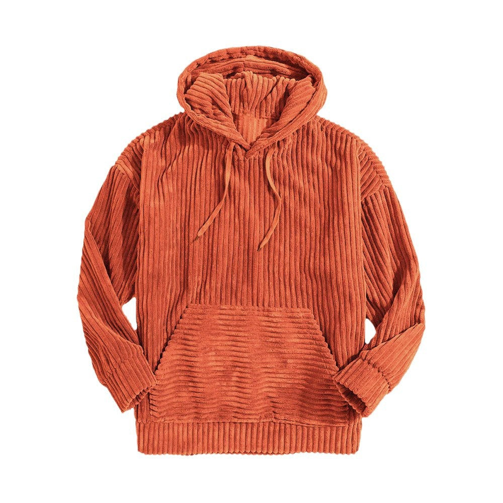 Unisex nan gerippter Samt-Hoodie mit Kapuze und Kängurutasche Drune