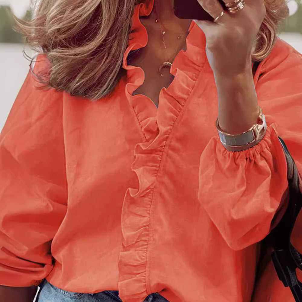 Damen elegante Bluse mit Rüschendetail Drune
