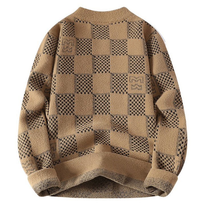 Herren nan karierter Oversize-Strickpullover mit Rundhalsausschnitt, weichem Feinstrick und strukturierter Jacquard-Musterung Drune