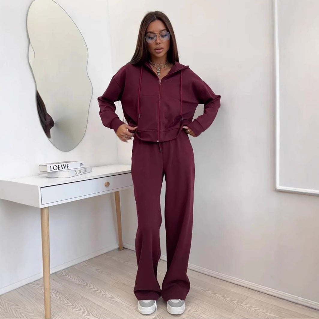 Damen nan weite Highwaist-Loungehose aus Sweatstoff mit Kordelzug und Eingrifftaschen Drune