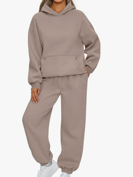 Damen nan Boxy-Hoodie und Palazzo-Jogger Set mit elastischem Knöchelbund Drune
