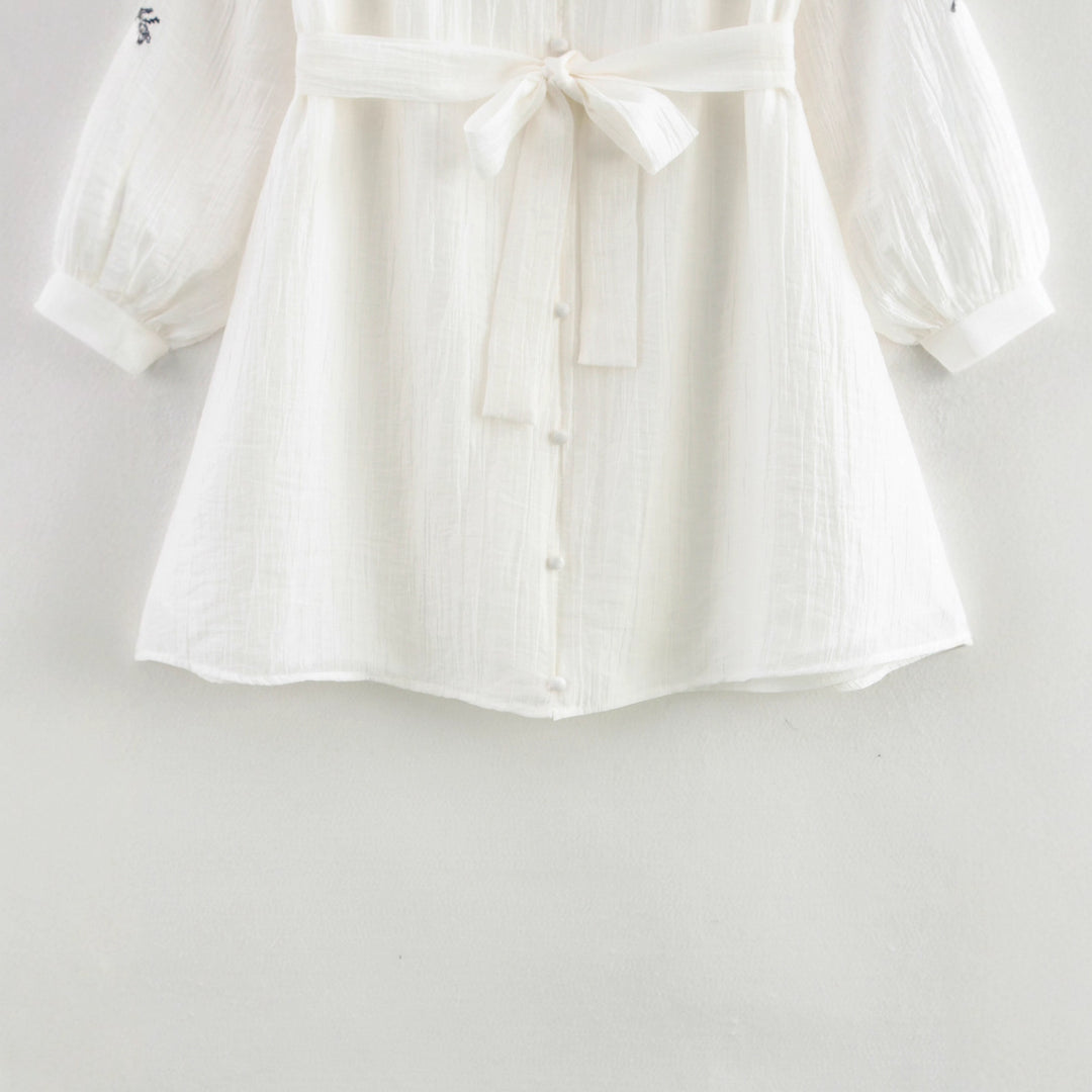 Damen elegante Bluse mit floralem Stickereidetail Drune