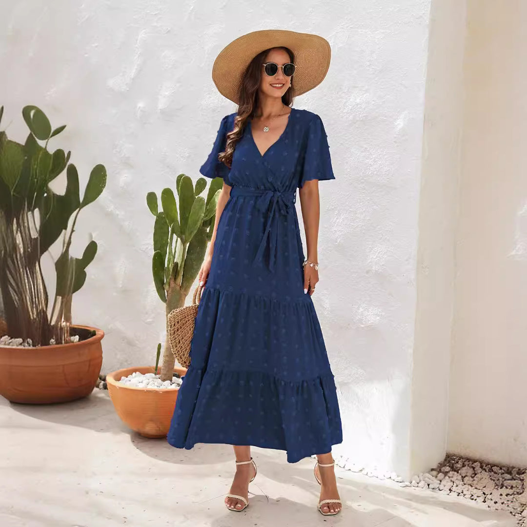 Damen Maxikleid mit fließendem Schnitt und femininem Wickeldesign Drune
