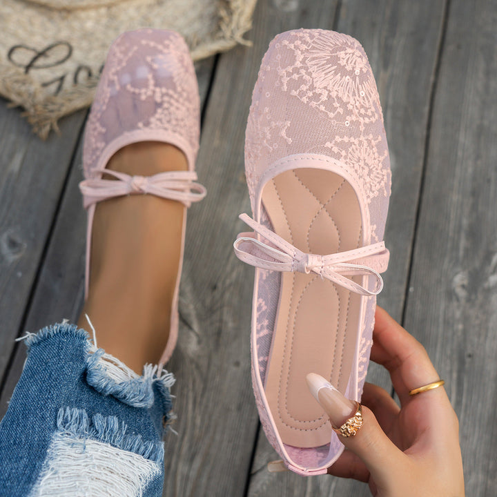 Damen elegante Ballerinas mit floralen Applikationen und rutschfester Sohle Drune