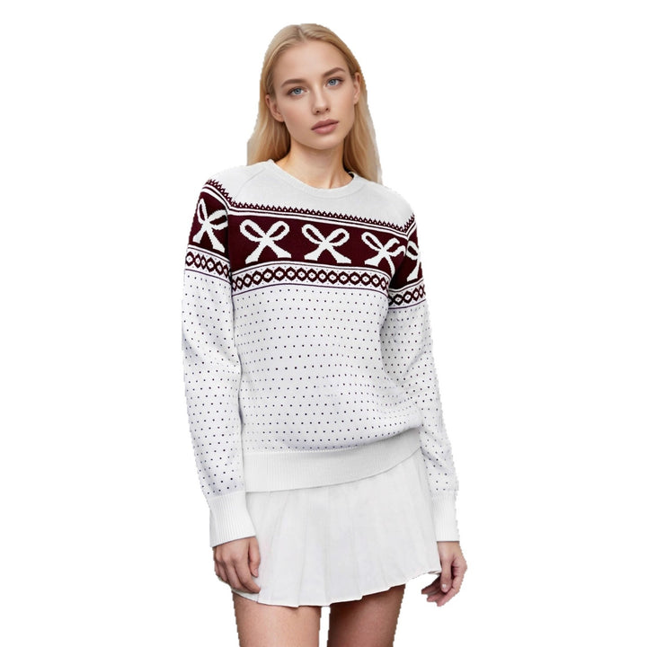 Damen Strickpullover mit festlichem Schleifenmuster und strukturiertem Design Drune