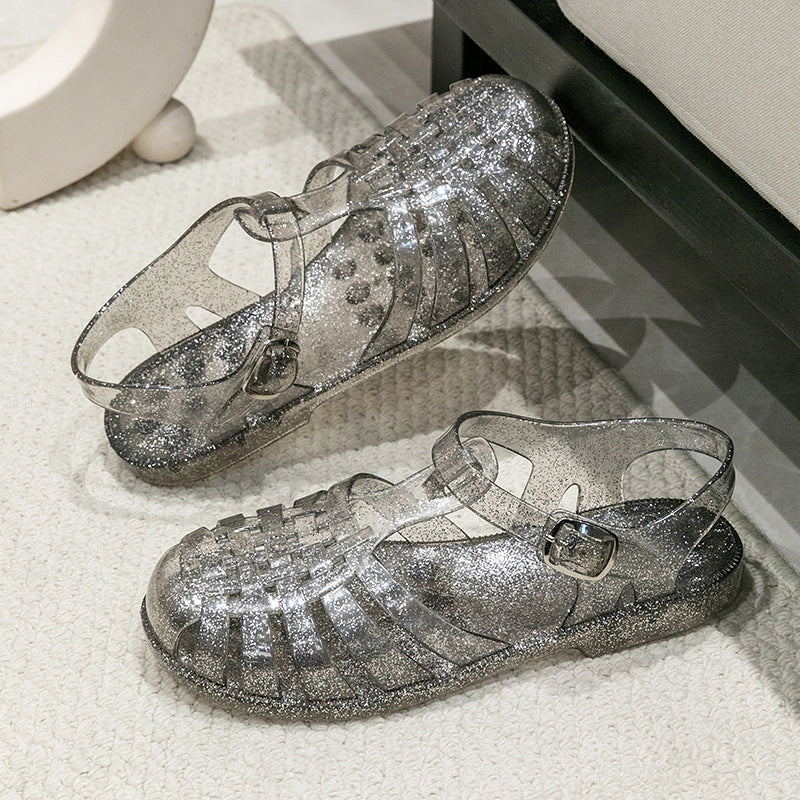 Damen Glitzernde Freizeit-Sandalen im Riemchen-Stil mit verstellbarem Verschluss Drune