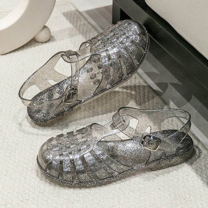 Damen Glitzernde Freizeit-Sandalen im Riemchen-Stil mit verstellbarem Verschluss Drune