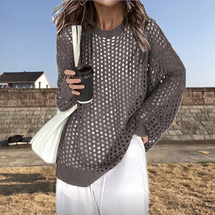 Damen luftiger Strickpullover mit modischer Netzstruktur Drune