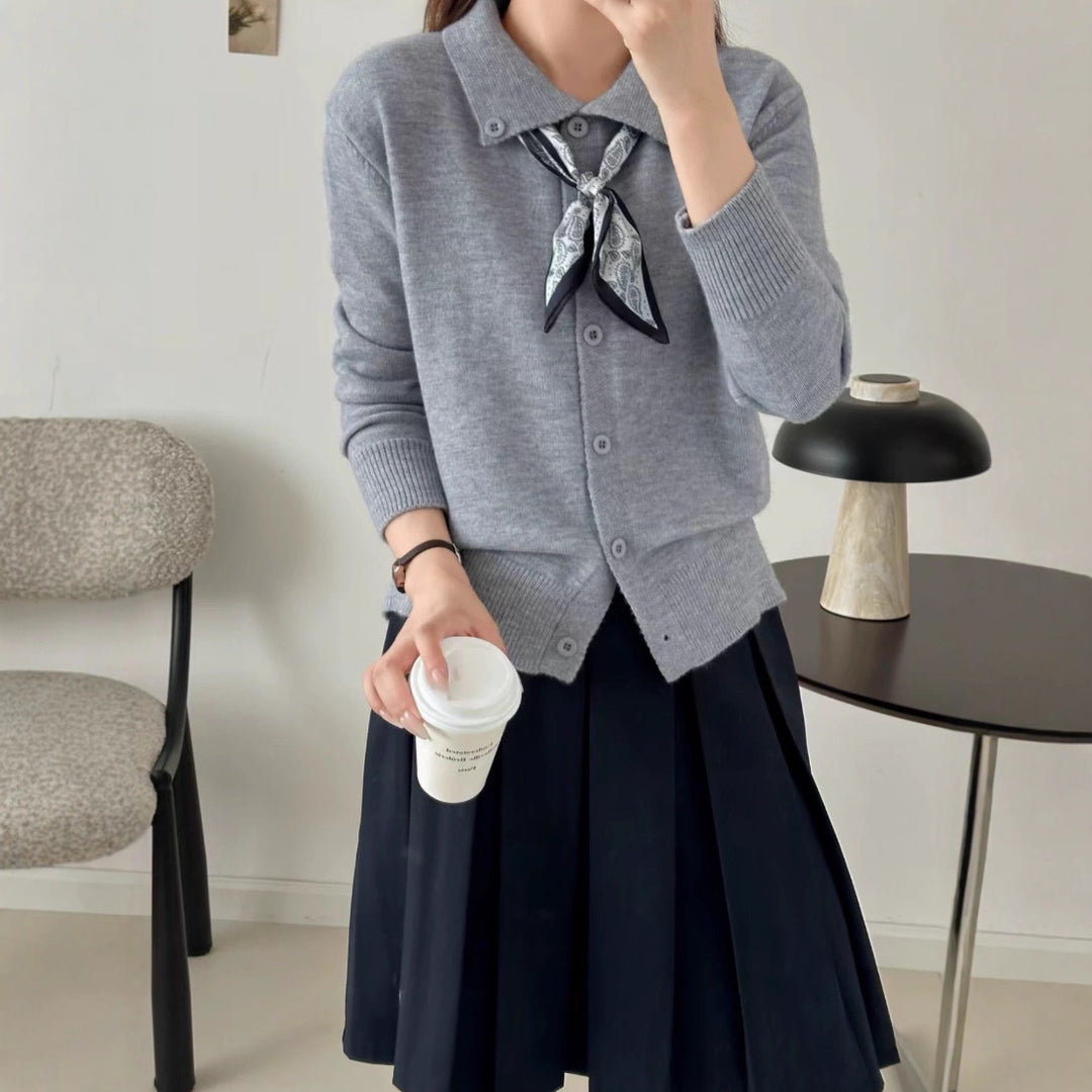Damen feine Strickjacke mit klassischem Kragen und Knopfverschluss Drune