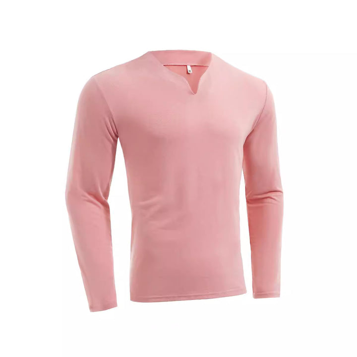 Herren nan Langarmshirt mit V-Ausschnitt Slim Fit Baumwollmix und elastischem Komfortbund Drune