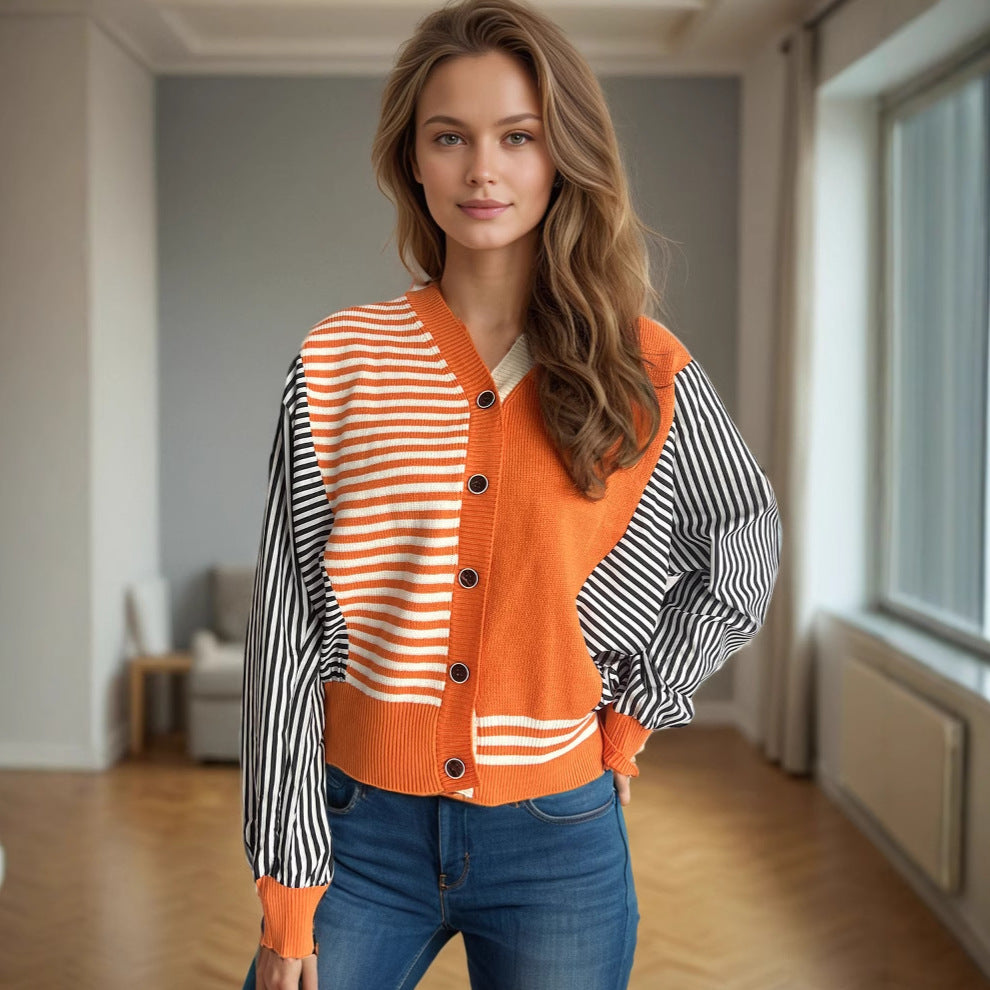 Damen modischer Strickcardigan mit gestreiftem Arm-Design und komfortablem Schnitt Drune