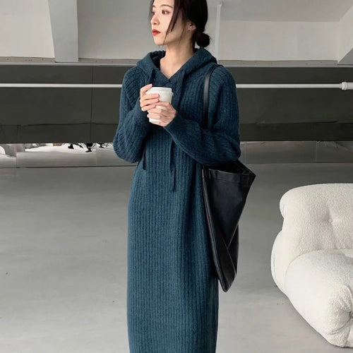 Damen Strickpullover mit Kapuze und Rippstruktur Drune