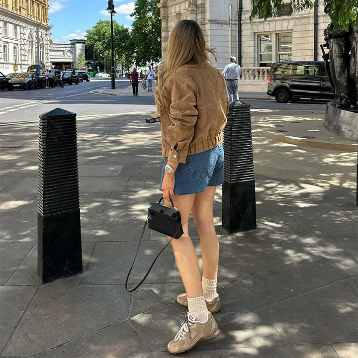 Damen Suede-Jacke im modernen Cropped-Style mit Taschen Drune