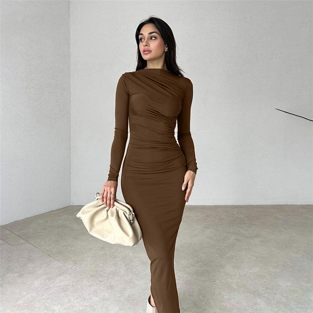 Damen figurbetontes Langarmkleid mit Raffung und elegantem Design Drune