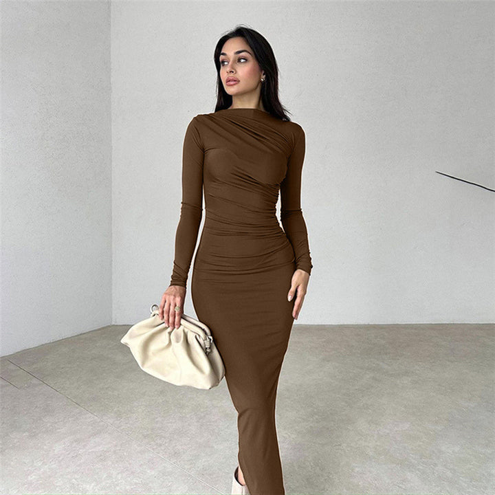 Damen figurbetontes Langarmkleid mit Raffung und elegantem Design Drune