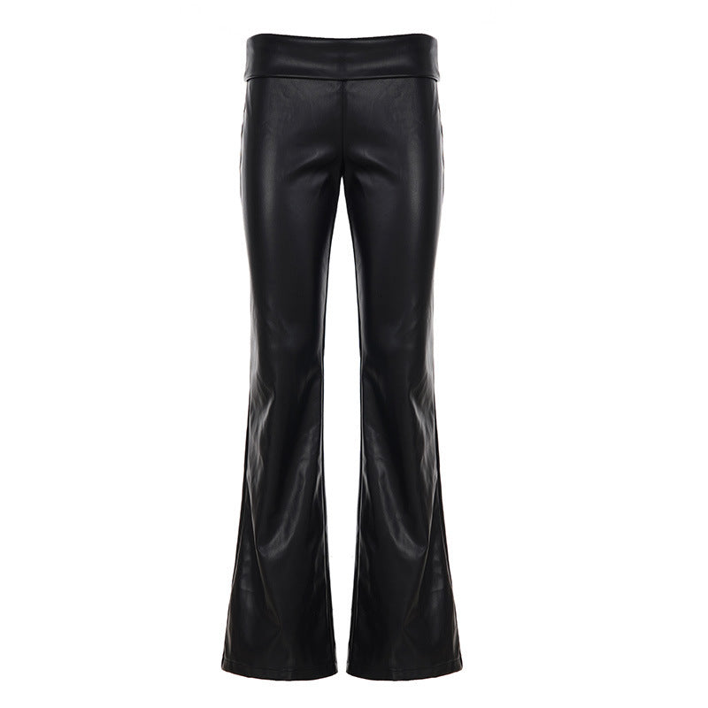 Damen modische Flared-Hosen aus Lederimitat Drune