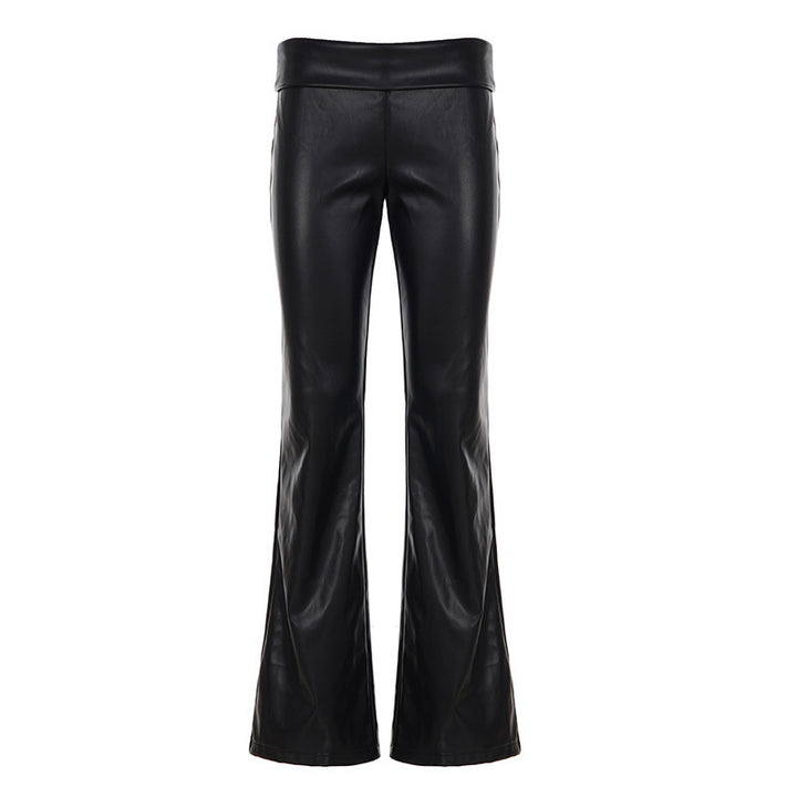Damen modische Flared-Hosen aus Lederimitat Drune