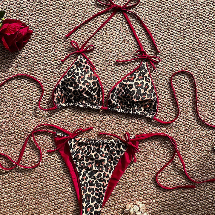 Damen Triangel-Bikini mit animalischem Druck und verstellbaren Bindebändern Drune