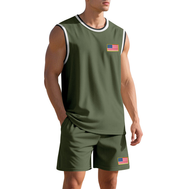 Herren Sportliches Trainingsset mit atmungsaktivem Mesh-Gewebe und modernen Flaggen-Details Drune