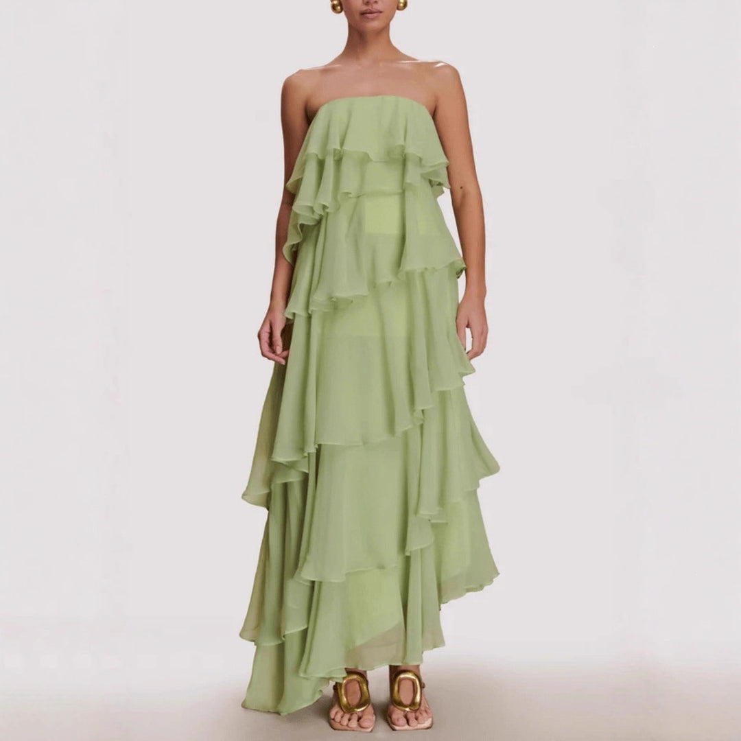 Damen Langes Rüschensommerkleid mit gerafften Details Drune