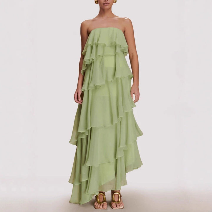 Damen Langes Rüschensommerkleid mit gerafften Details Drune
