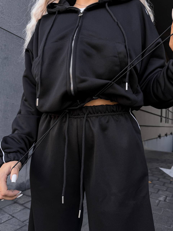 Damen sportliches Freizeit-Set mit hohem Kragen und elastischem Bund Drune