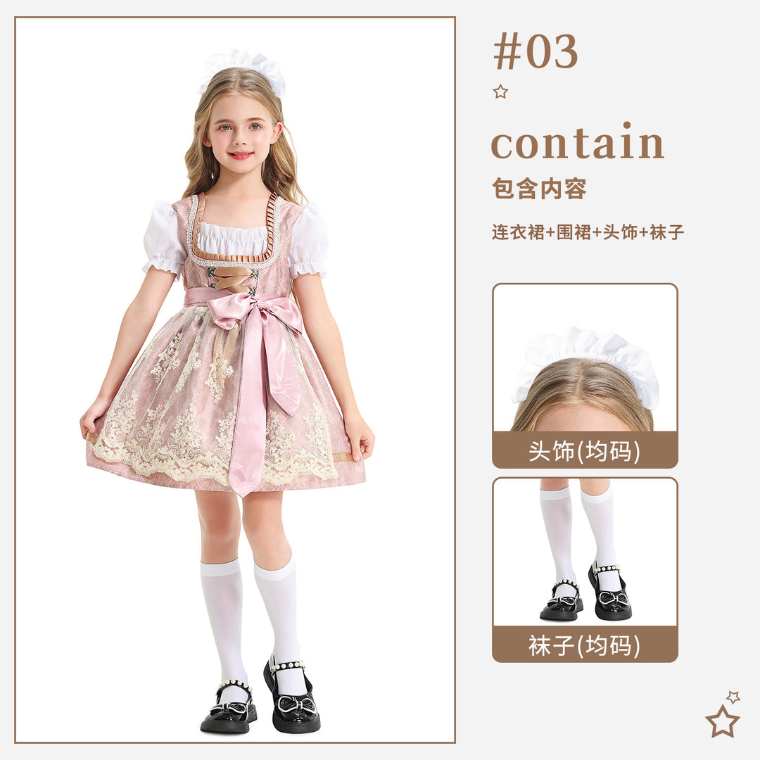 Damen nan festliches Kinderdirndl mit Spitzenoberteil, Satin-Schürze und Puffärmeln Drune