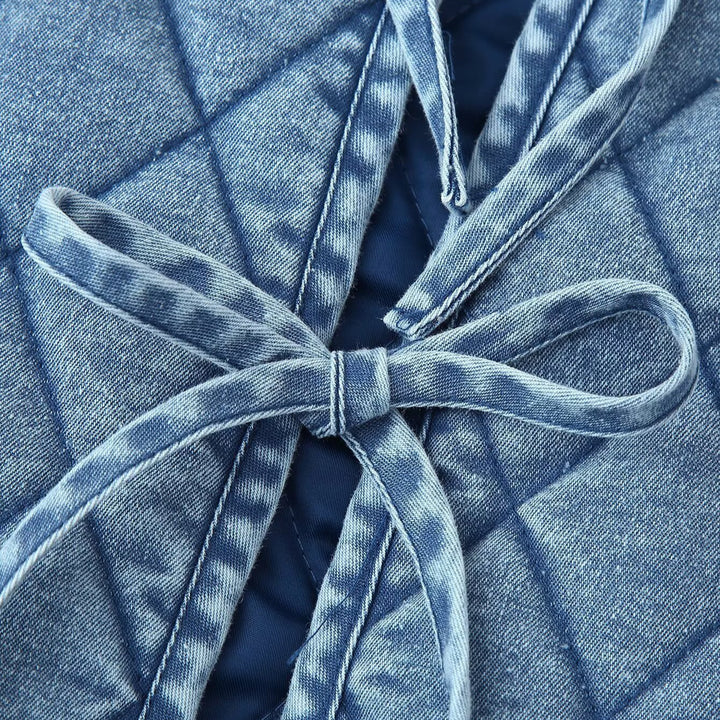 Damen gesteppte Denim-Jacke mit fransigem Kragen Drune
