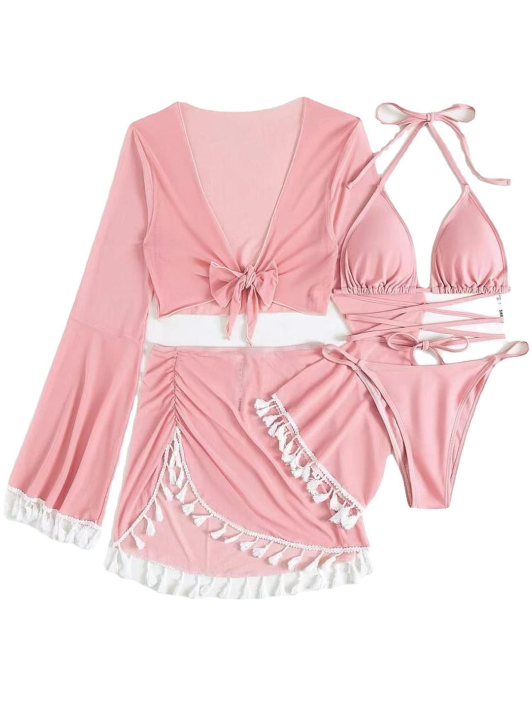 Damen Zweiteiler mit trendy Wickeloberteil und fransigem Rock Drune