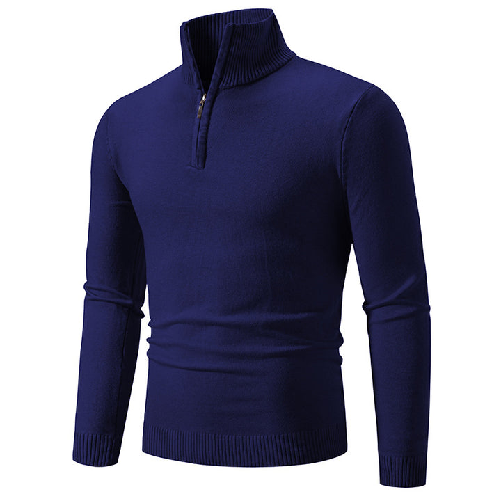 Herren nan Feinstrick-Halbzip-Pullover mit Rippen-Stehkragen und schmaler Passform Drune