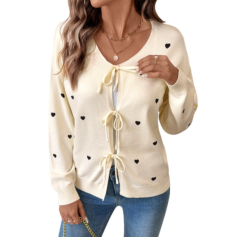 Damen Strickjacke mit Herzmuster und verstellbarem Bund Drune