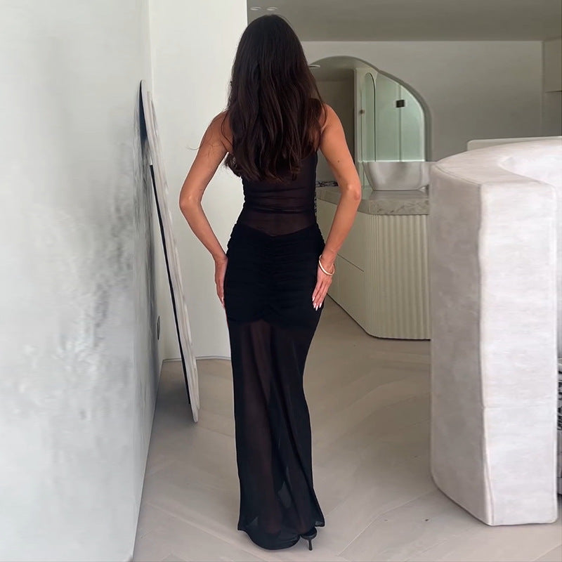 Damen Elegantes Maxikleid mit raffiniertem Drapierungsdesign und hohem Schlitz Drune