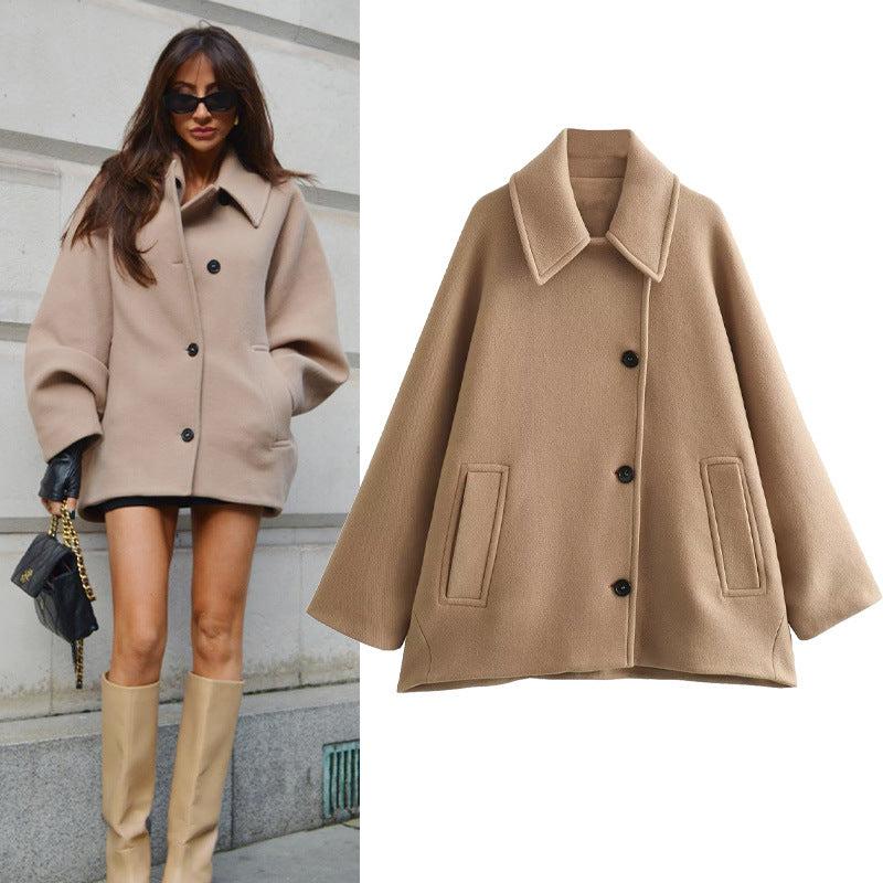 Damen Oversized Wolljacke mit durchgehendem Knopfverschluss und praktischen Taschen Drune