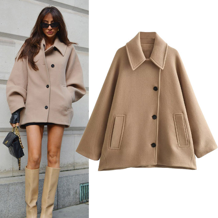 Damen Oversized Wolljacke mit durchgehendem Knopfverschluss und praktischen Taschen Drune