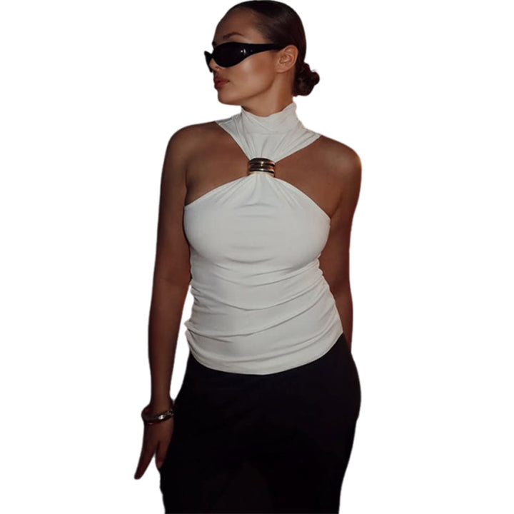 Damen elegantes Top mit hohem Kragen und schlichtem Design Drune