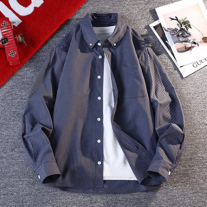 Herren nan gestreifte Overshirt Hemdjacke aus Baumwollmischung mit Brusttasche Drune