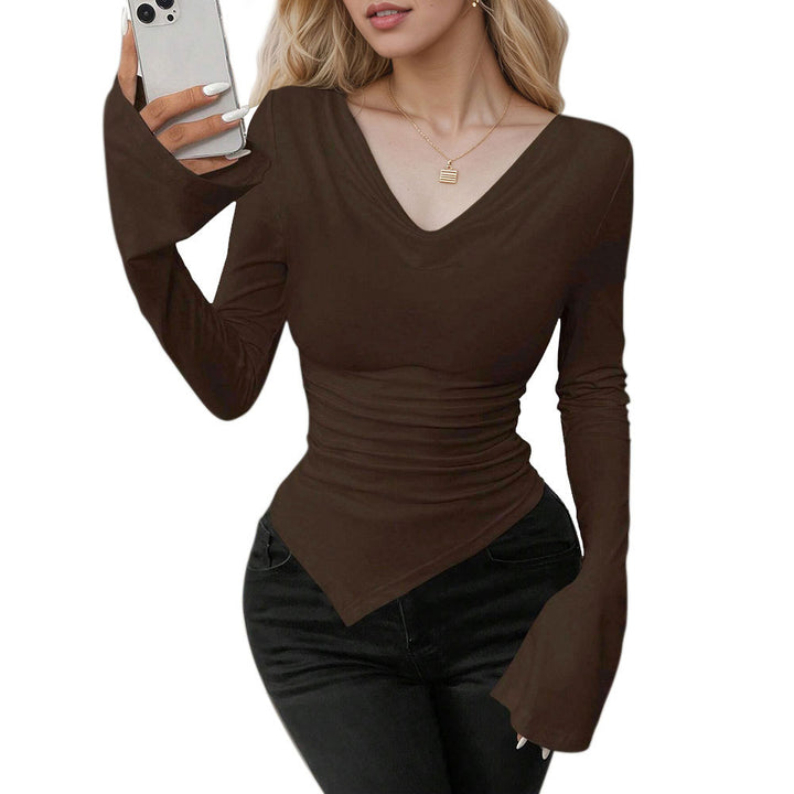Damen Langarmshirt mit schickem V-Ausschnitt und eleganten Rüschen Drune