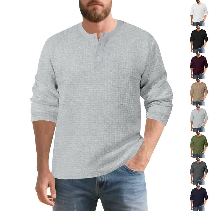Herren Elegantes Langarmshirt mit Knopfleiste und strukturiertem Stoff Drune