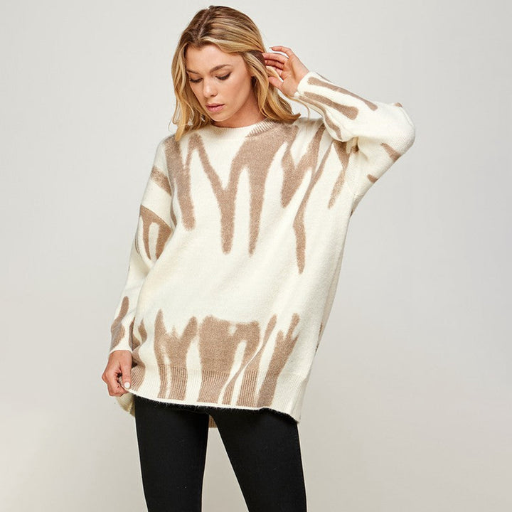 Damen lässiger Strickpullover mit einzigartigem Muster Drune