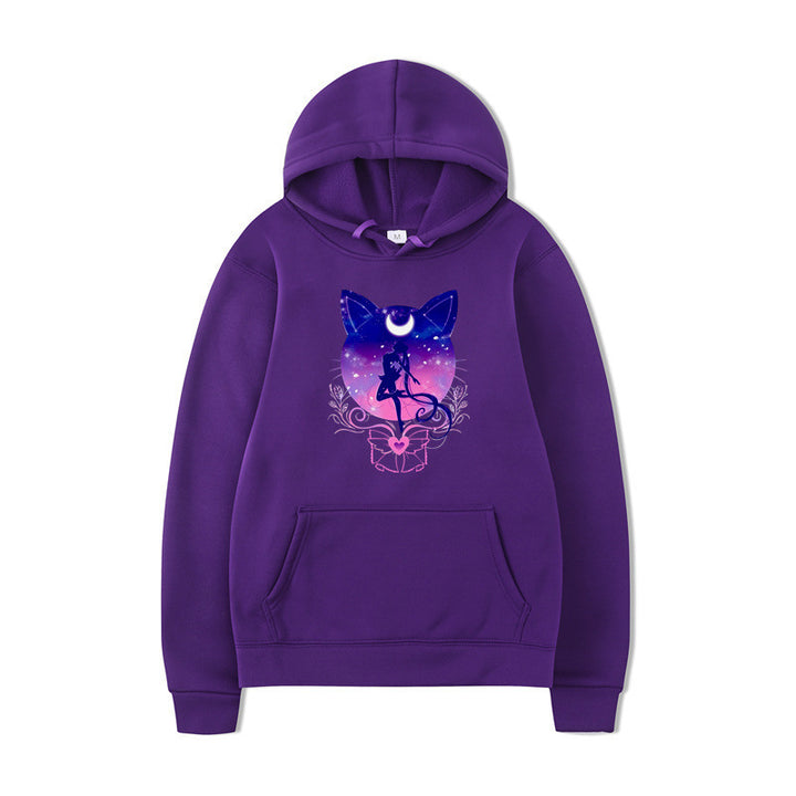 Damen Kapuzenpullover mit künstlerischem Katzenmotiv und bequemer Passform Drune