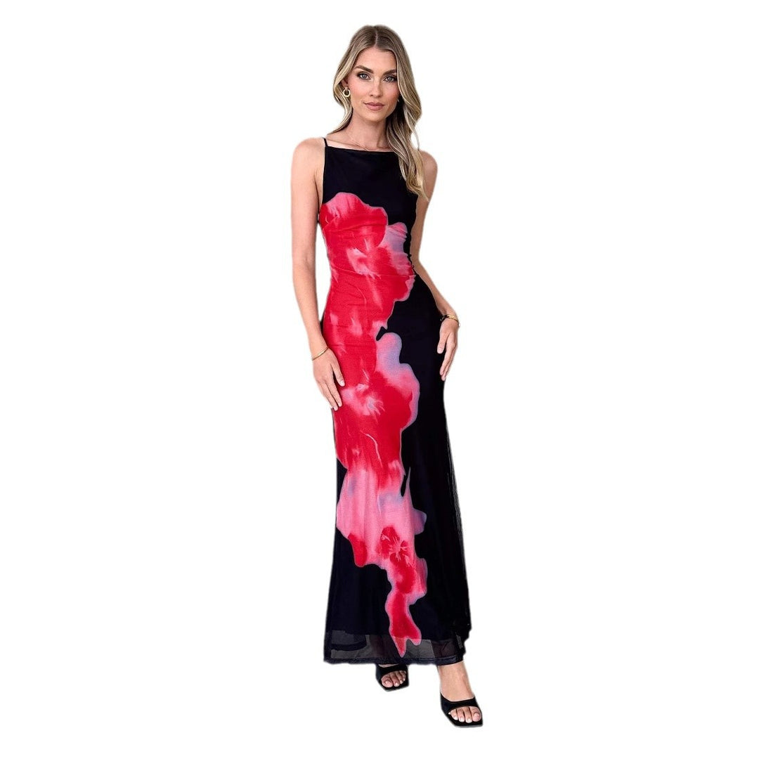 Damen Elegantes Maxikleid mit floralem Print und schmalen Trägern Drune