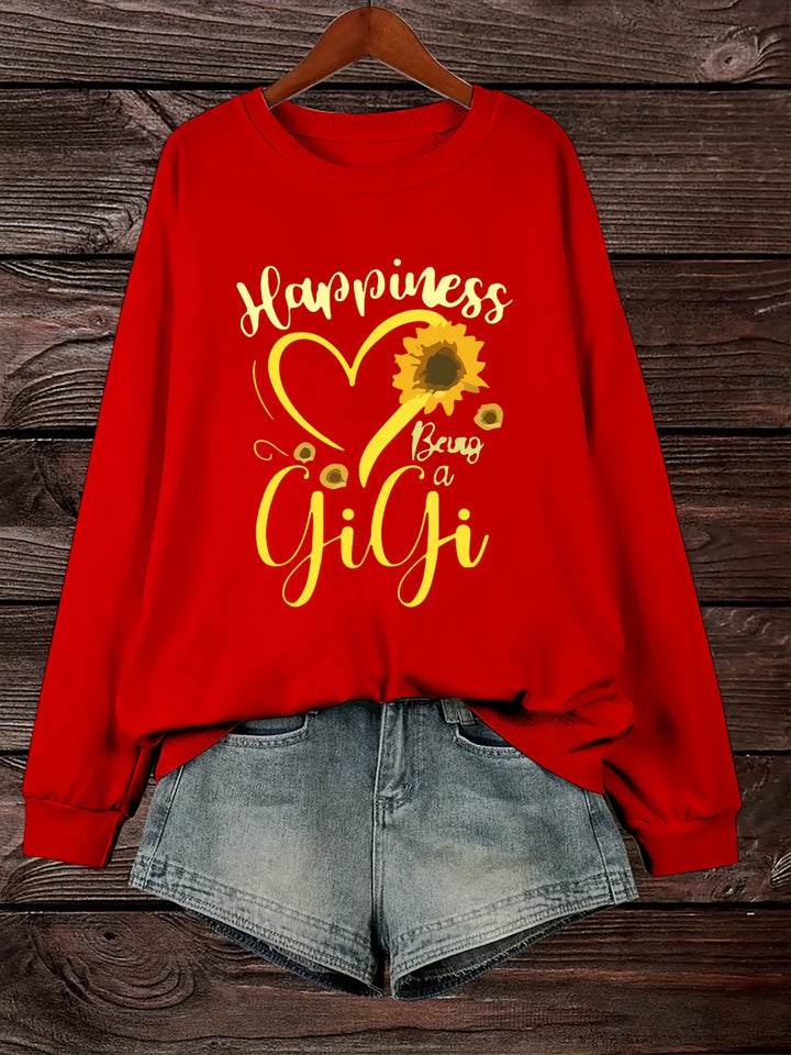 Damen Sweatshirt mit voluminösen Ärmeln und fröhlichem Motiv Drune